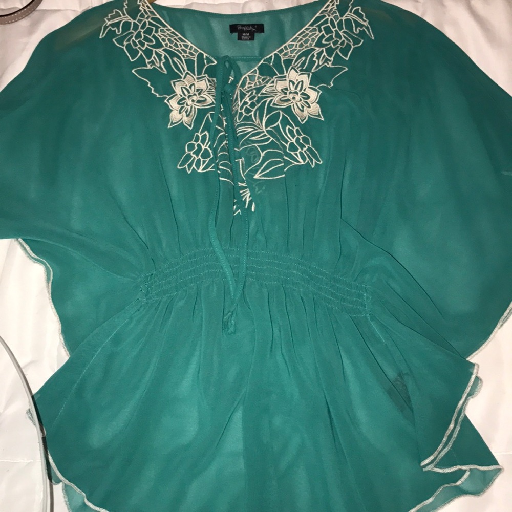 Aqua shirt with flowers